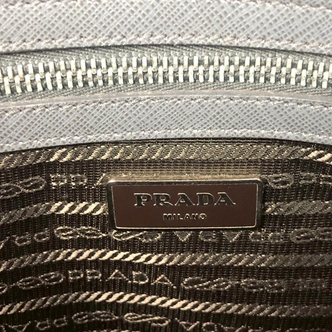 Prada Saffiano Briefcase Business Bag Leather Tote Messenger Shoulder Bag Gray