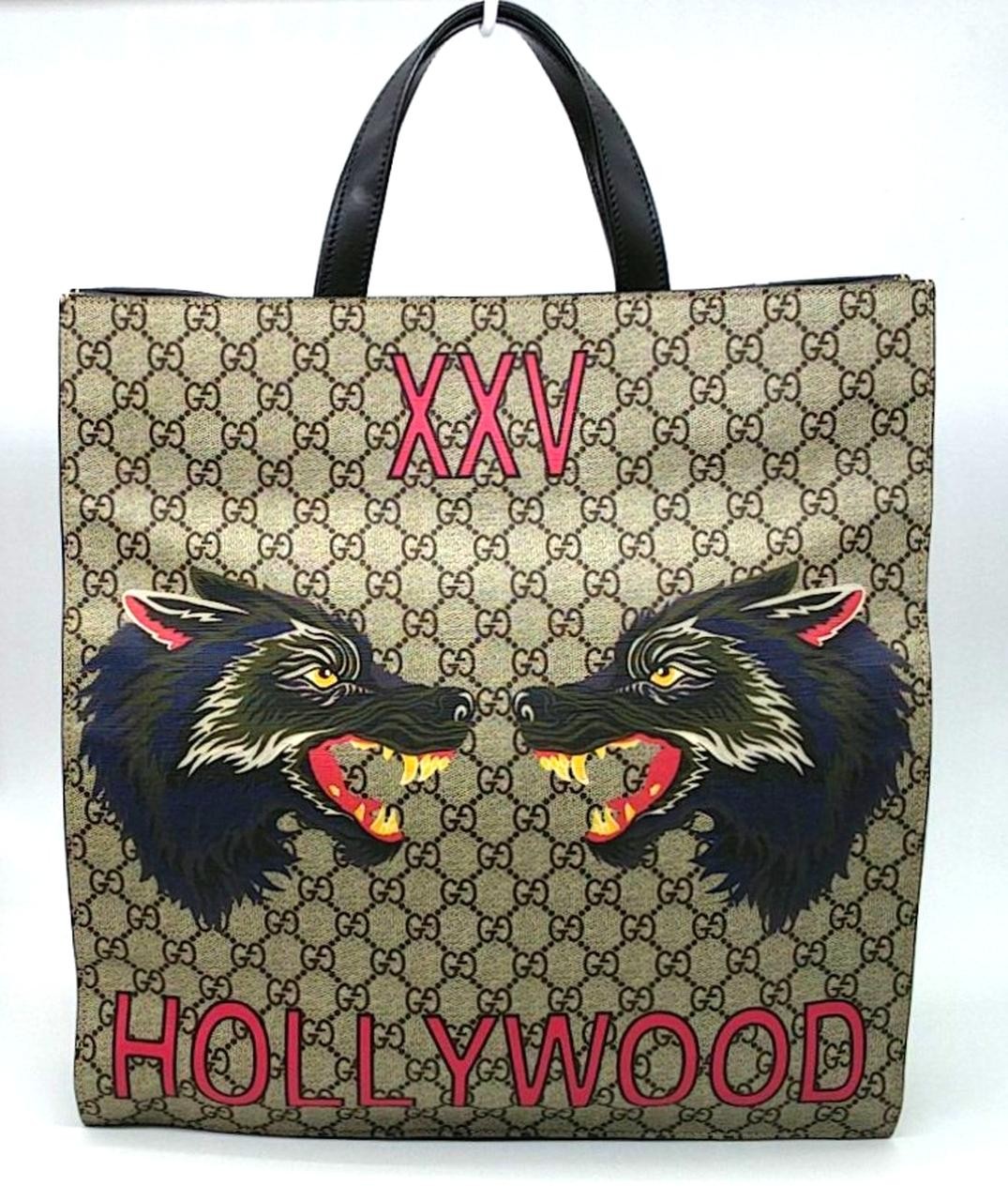 GUCCI Wolf Print Totebag Canvas GG Logo XXV Hollywood