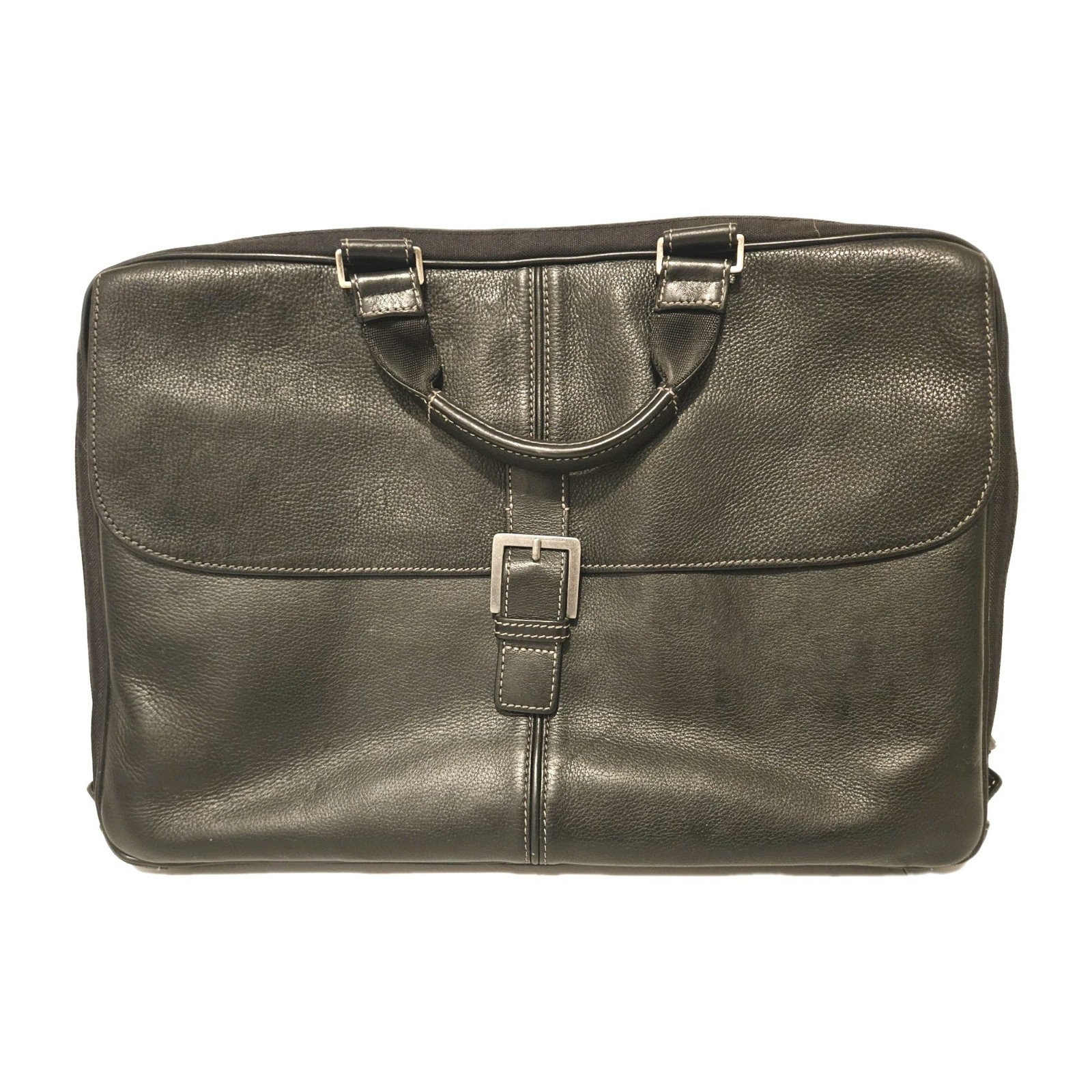 Boconi Black Tumbled Leather Messenger Laptop Bag 16x11x3.5