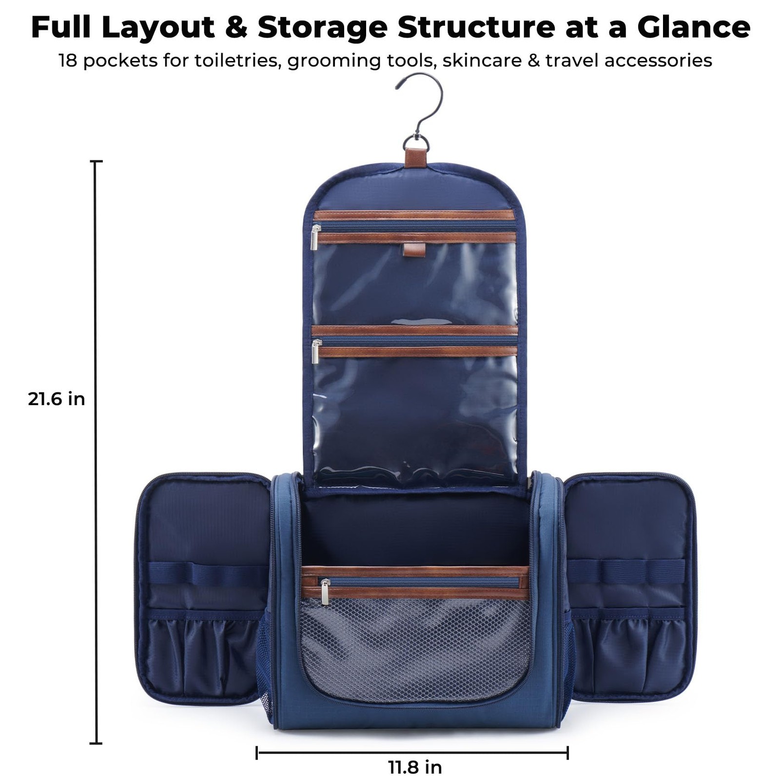 Ralnitote Large Hanging Toiletry Bag for Men, Travel Bathroom Large, Navy