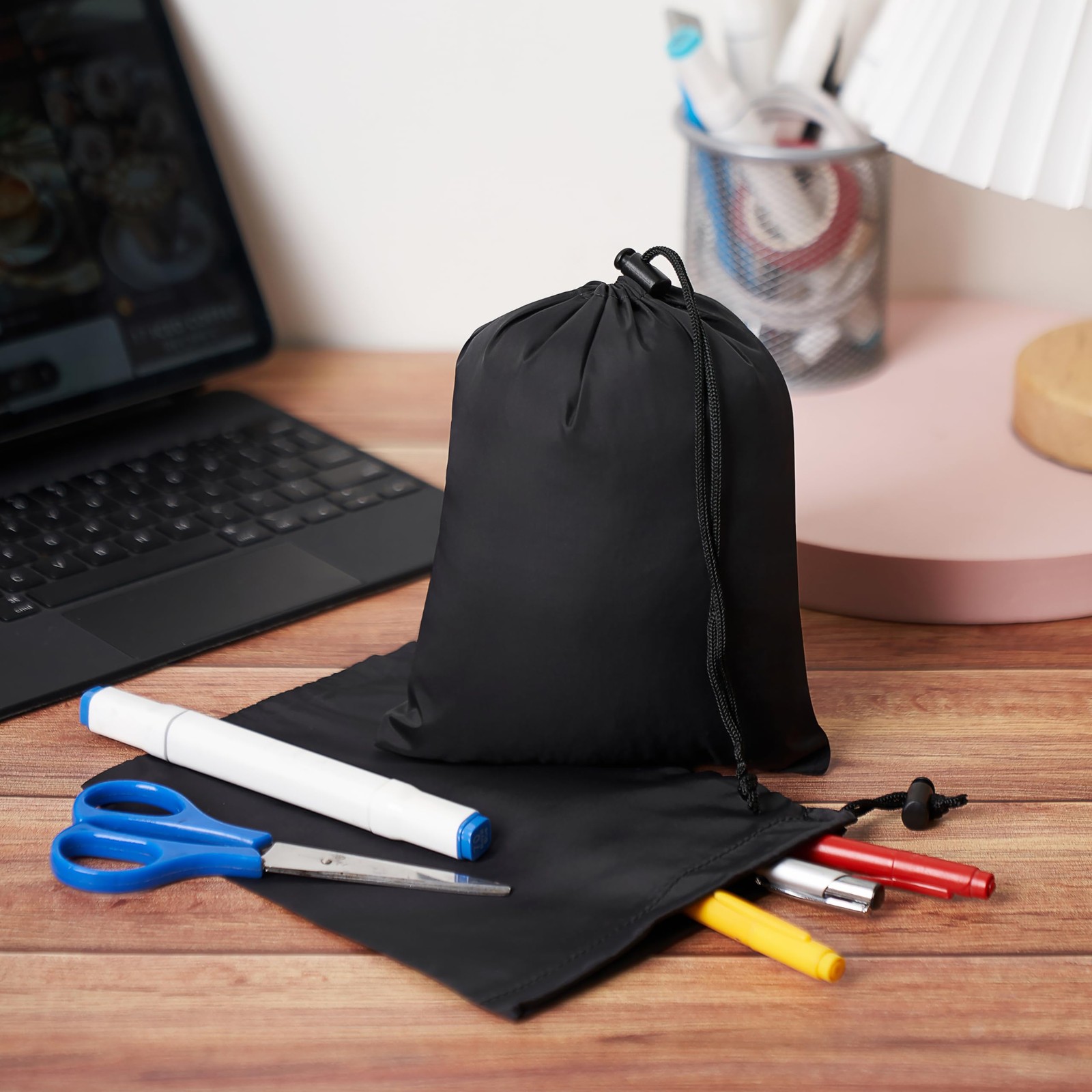 5 PCS Drawstring Bag UltraLight Nylon Cinch Ditty Pouch Black 5×7 Inch Pack