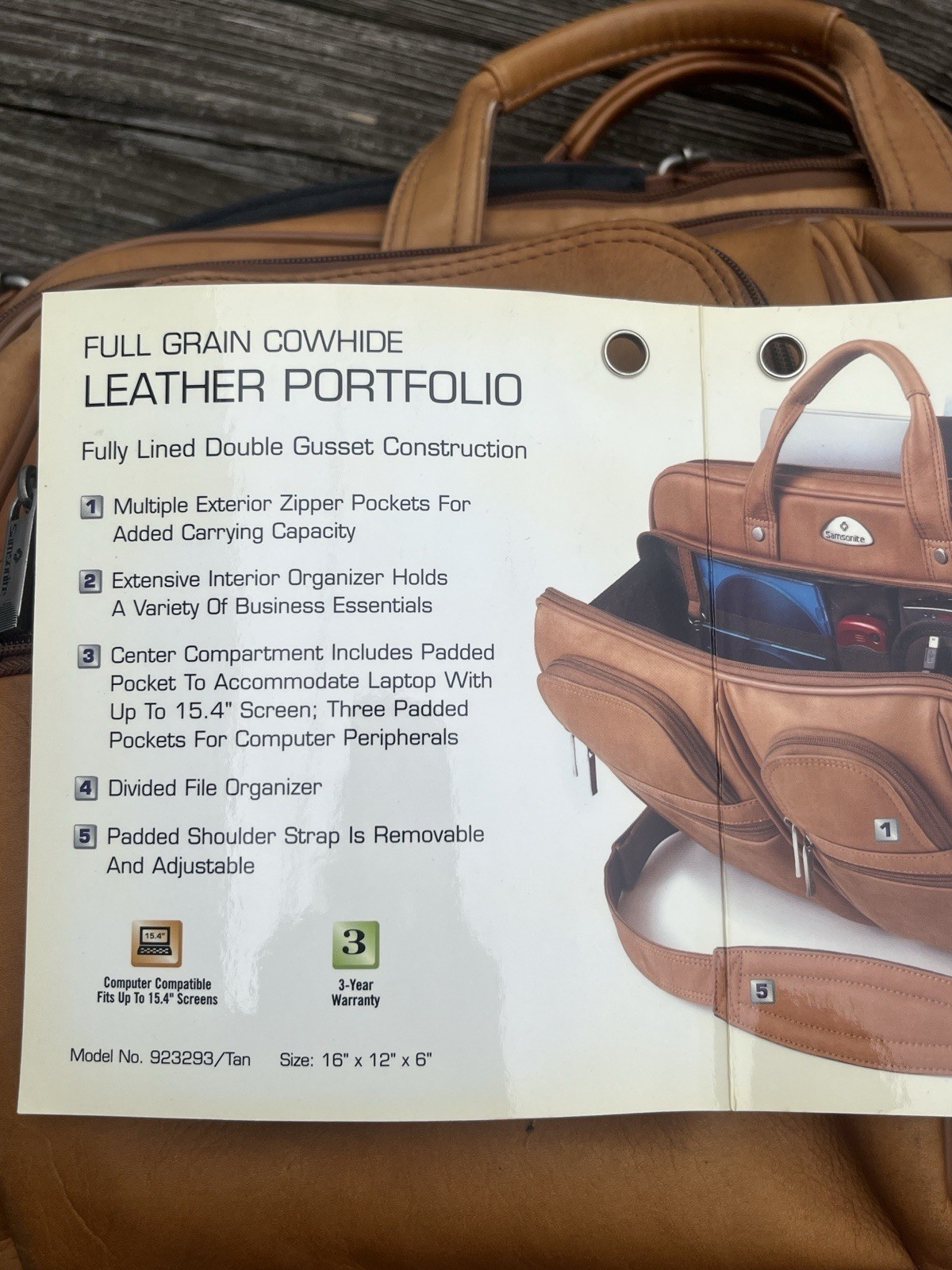 Samsonite Tan Full Grain Leather Portfolio Briefcase Bag Versatile Messenger