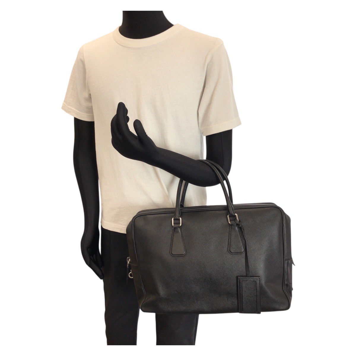 PRADA Safiano Triangle with logo Business bag briefcase Black SilverHardware