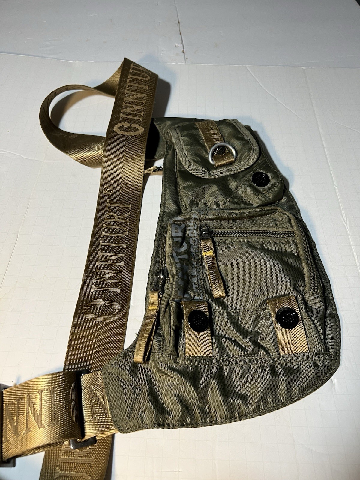INNTURT Crossbody Sling Bag Green/Tan Solid Zip/Snap Adjustable Strap Pockets