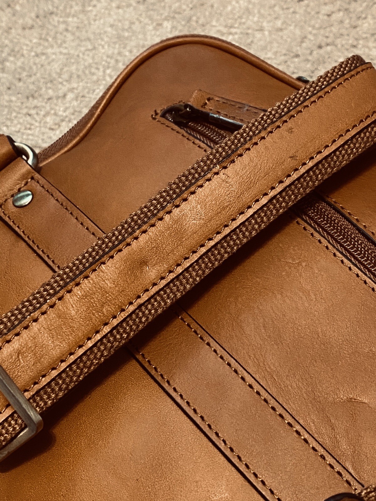 Banuce Leather Tote Briefcase Laptop Case Dark Beige Caramel Brown