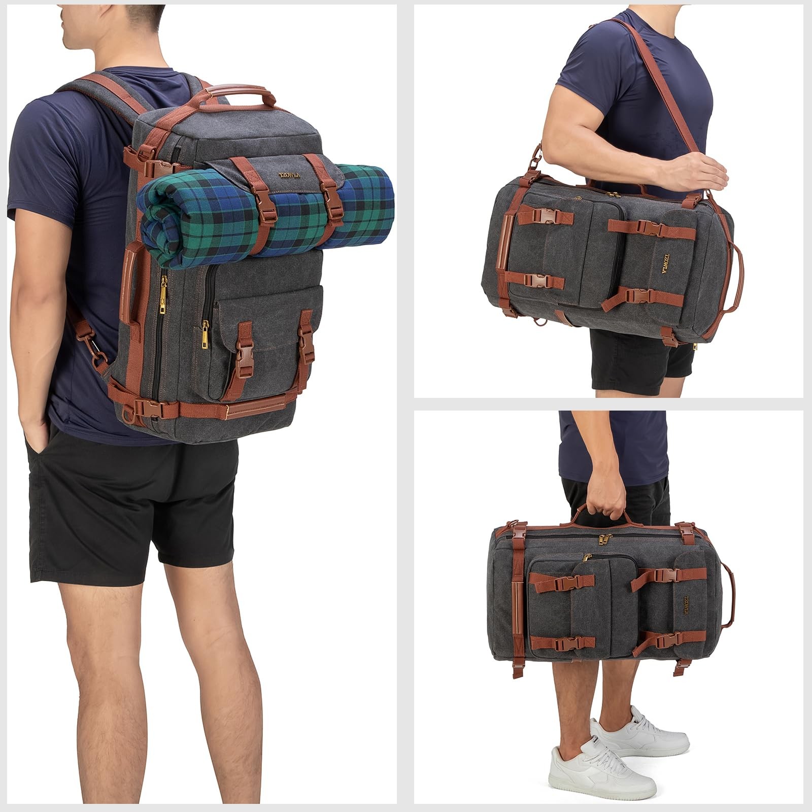 Canvas Travel Backpack Carry on Flight Approved,Large Vintage Messenger Bag,3…