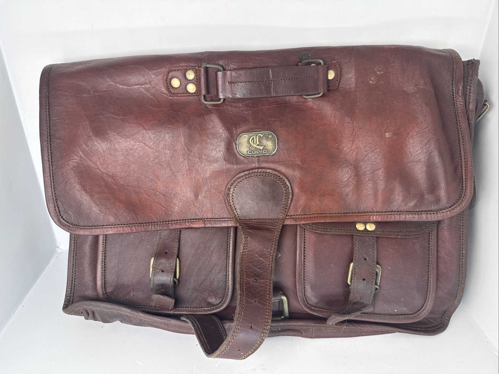 Cuero Bag Mens 18 Inch Brown Leather Messenger Laptop Crossbody Vintage