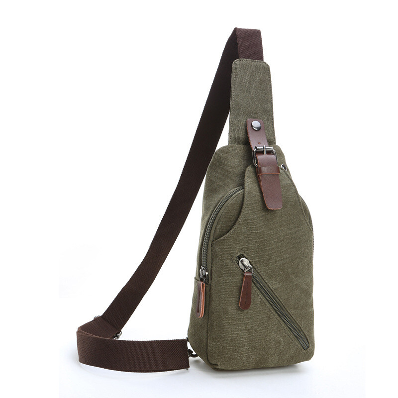 Men’s Single Shoulder Diagonal Backpack Canvas Chest Bag Outdoor Leisure Bag