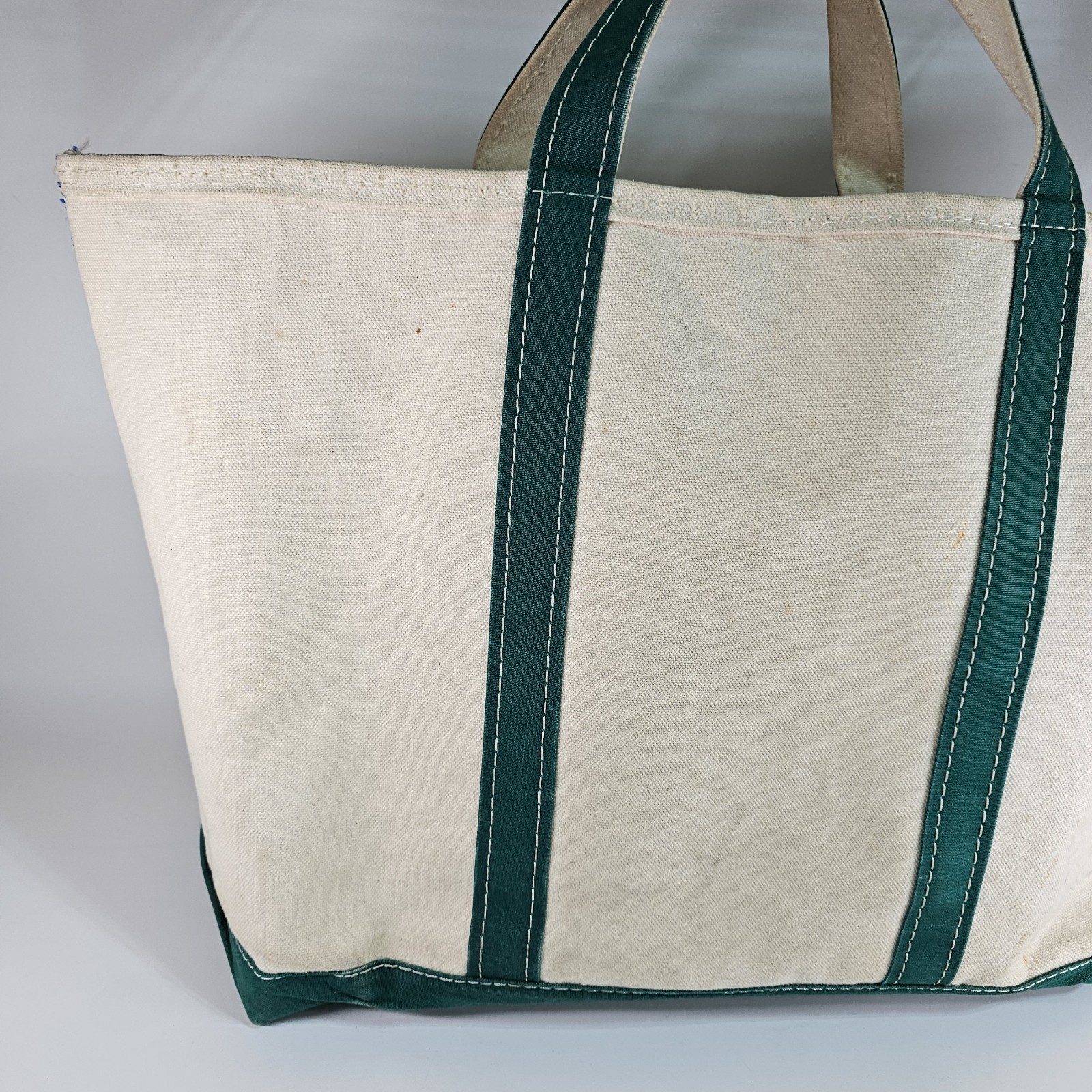 Vtg LL Bean Boat And Tote Bag Canvas Green Zip Top Heavyweight Large 21x13x7