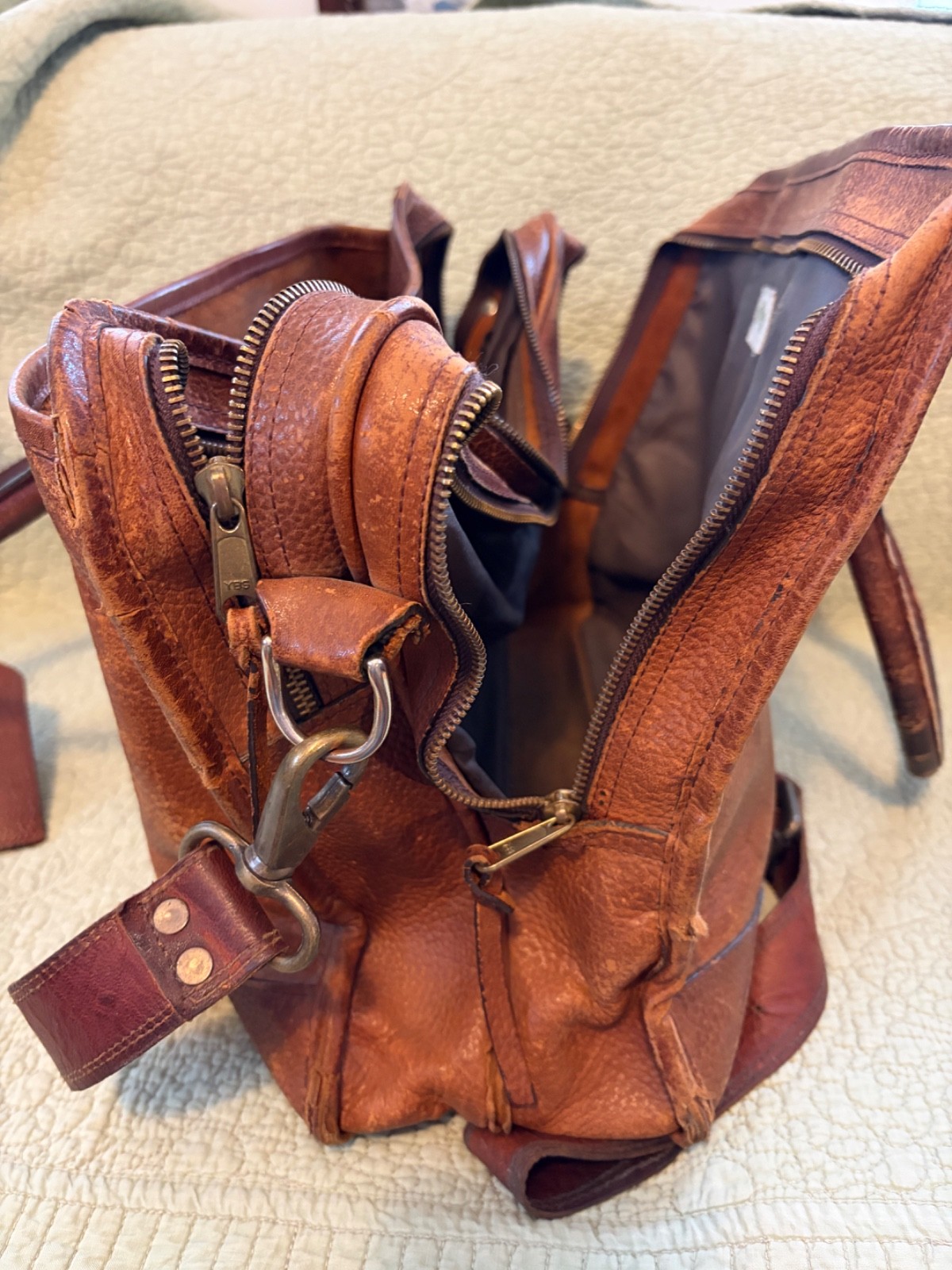 Orvis Bullhide Leather Briefcase Bag Messenger Bag Shoulder Strap Brown Distress