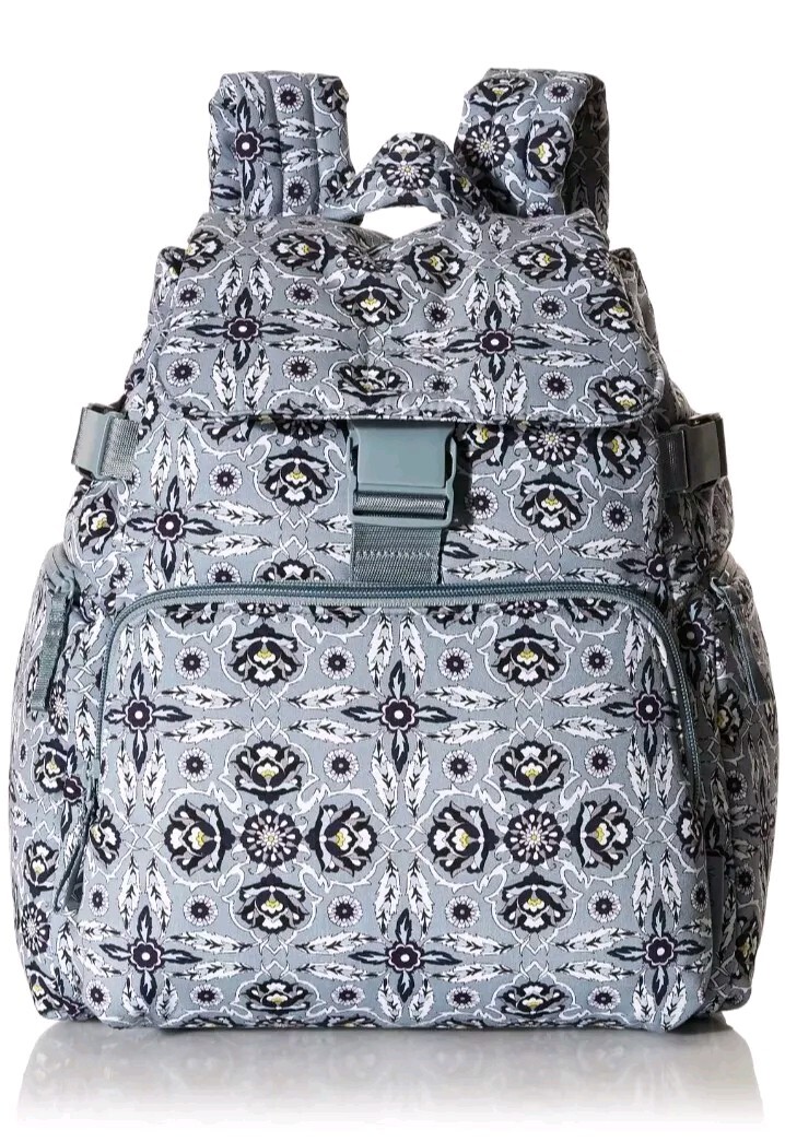 Vera Bradley Backpack,Cotton Utility, Plaza Tile, Gray Blue, Recycled fabric,NEW