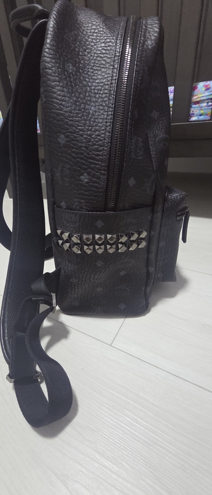 MCM Stark Side Studs Backpack in Black Visetos Medium Excellent Condtion