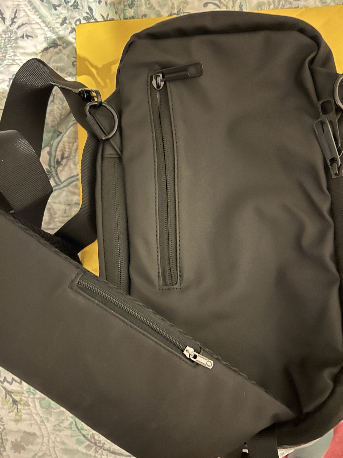 Black Crossbody Bag for Men with USB Charging Port and Multiple Compartments