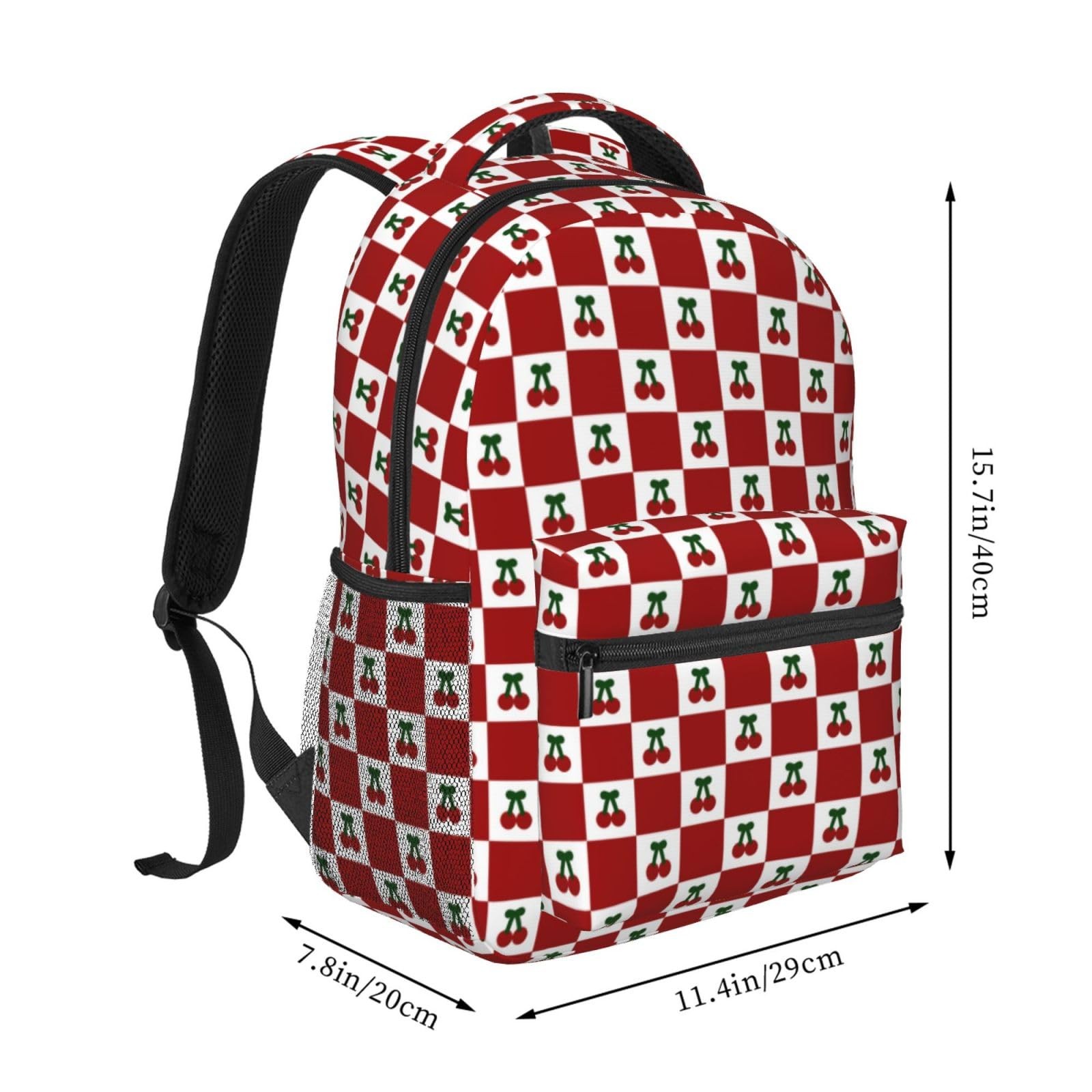 Red Checkered Cherry Coquette Backpack For Women 11.4×7.8×15.7 Inch Daypack