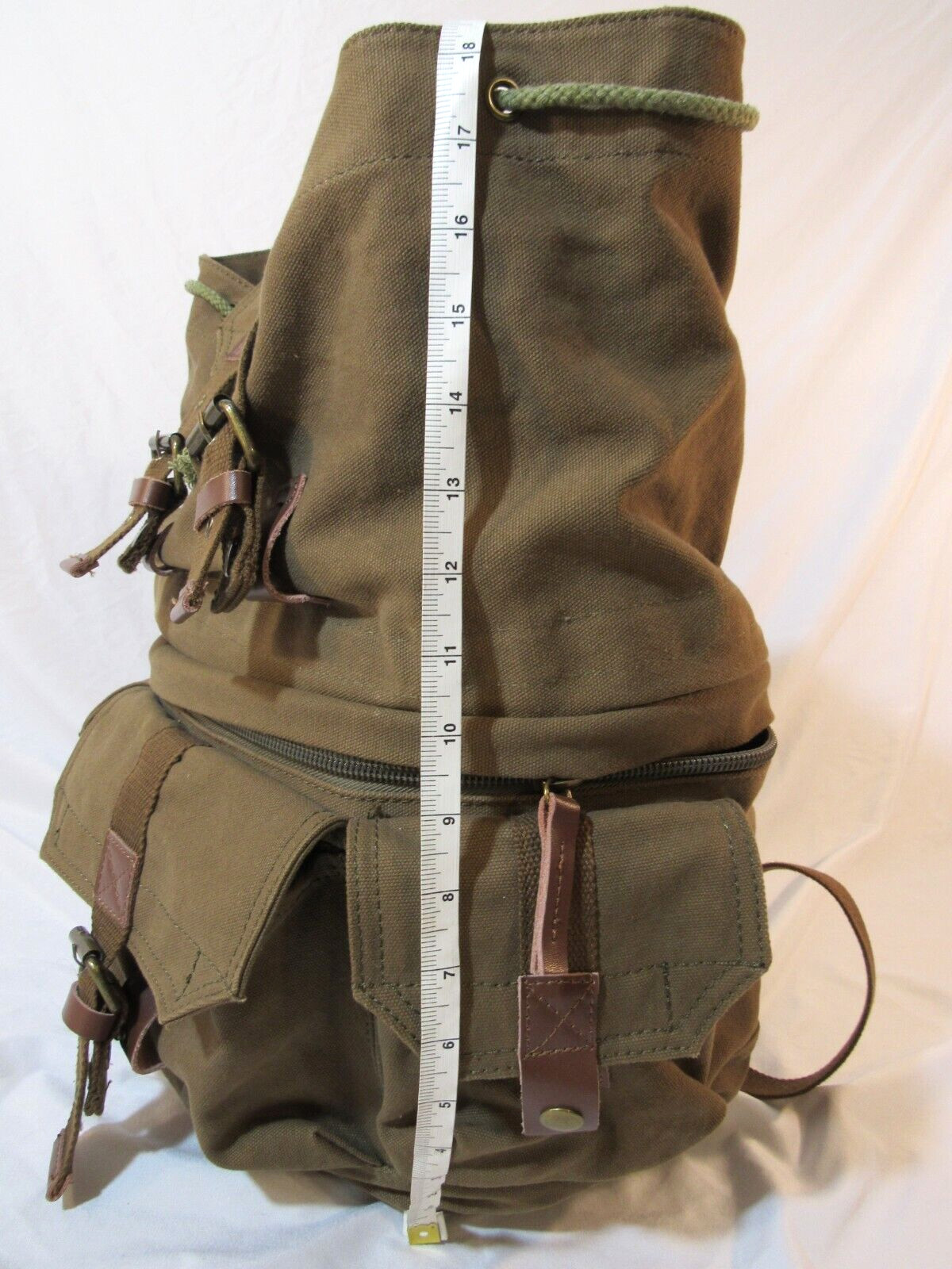 Outdoors Canvas Hiking Backpack Camera Bag Guang Tong Army Green w/Rain Cover