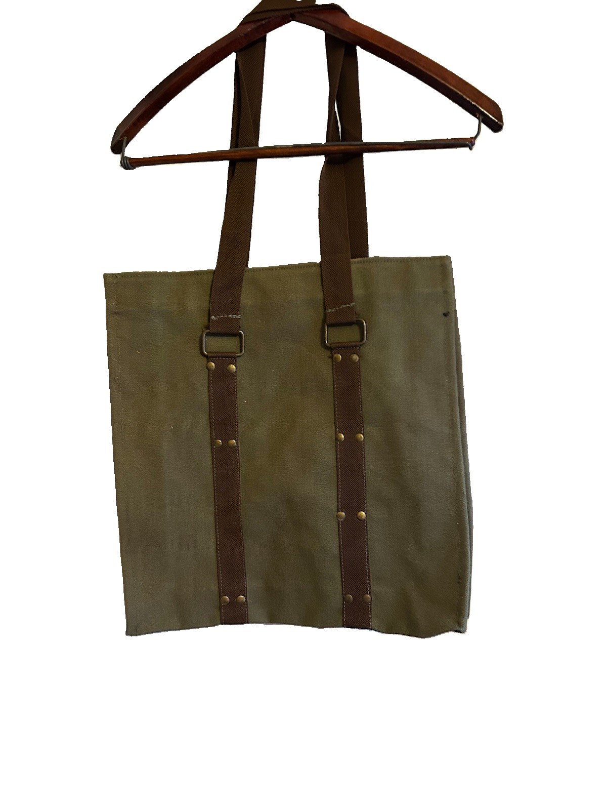 RuffHewn Solid Green & Brown Tote Bag with Shoulder Strap Handles, Men