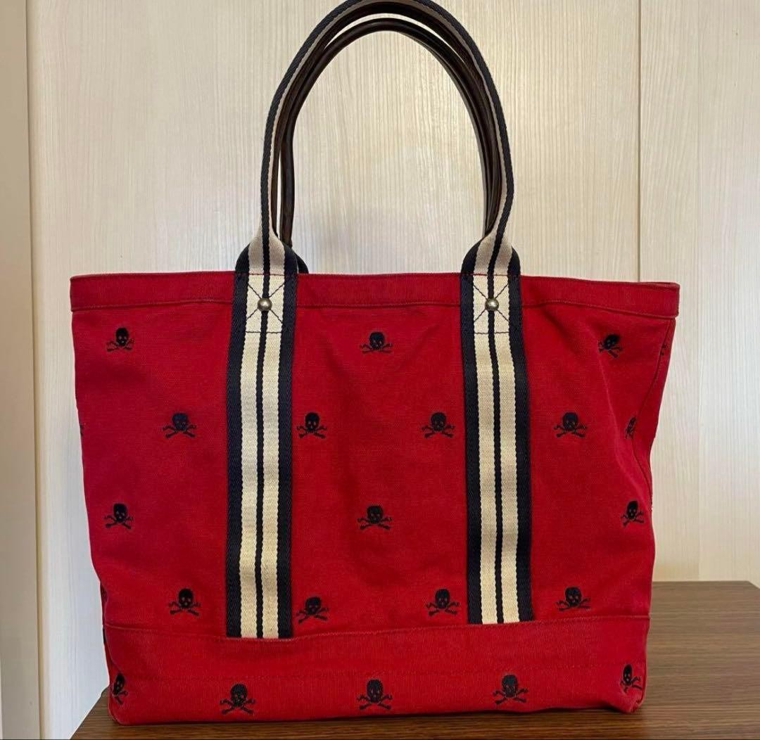[Rare] Rugby Ralph Lauren Tote Bag Canvas Leather Skull Shoulder Bag