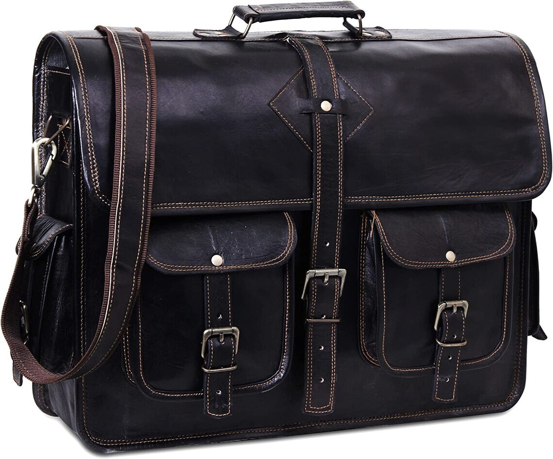 Genuine Vintage Brown Leather Messenger Shoulder Laptop Bag Briefcase Men-Women
