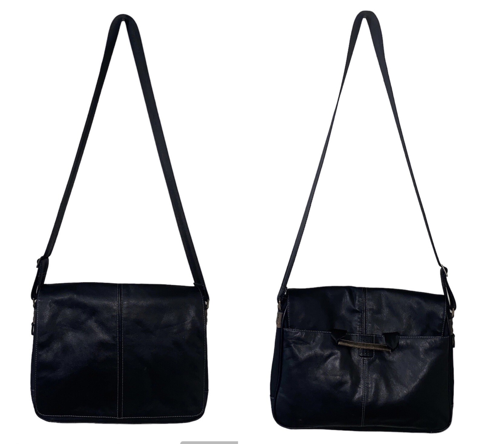 Boconi Black Leather Garth Slim Mailbag Messenger Laptop Bag with Shoulder Strap