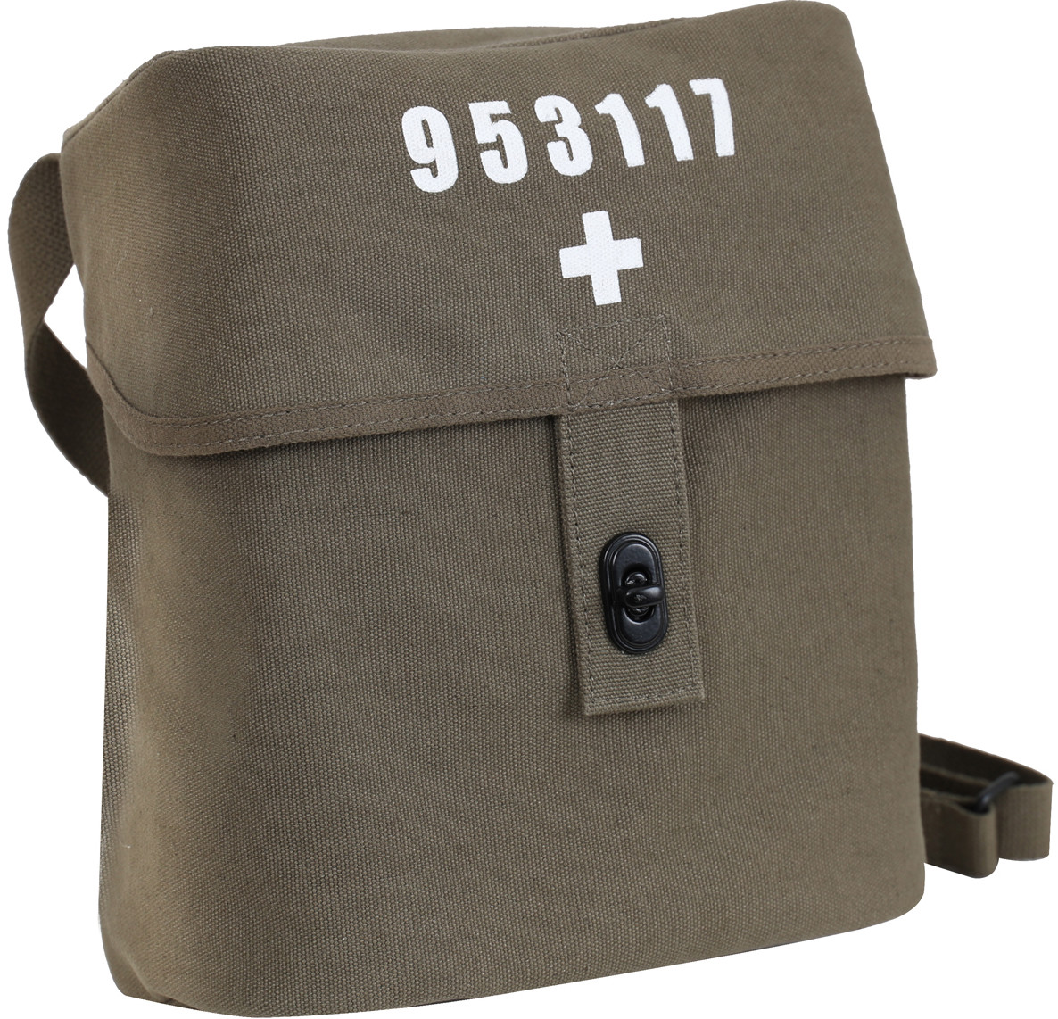 Olive Drab Swiss Military Canvas Shoulder Bag White Cross Large Carry Pouch