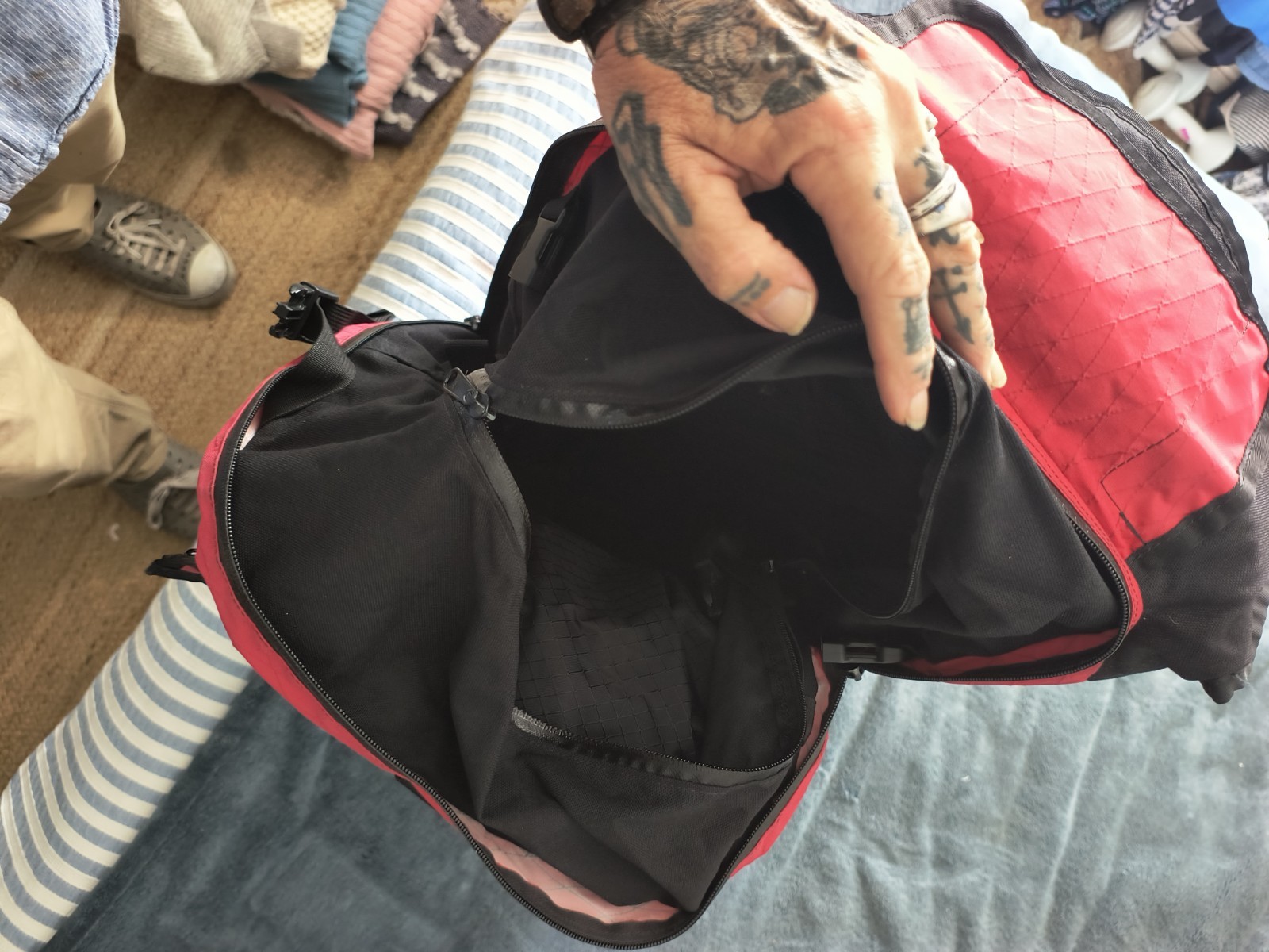 Mission Workshop Vandal- Red Cycling/travel Backpack. Expandable and rolltop.