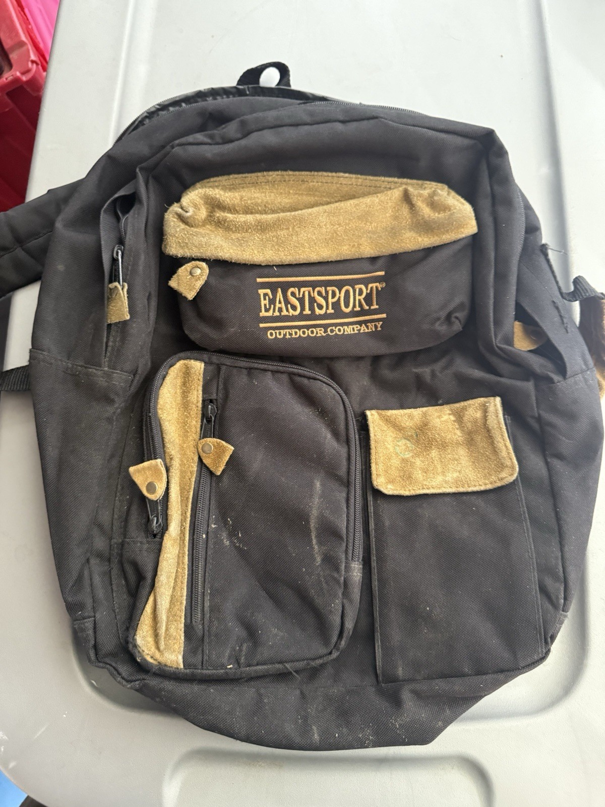 VTG Eastport Outdoor Company Backpack Navy Canvas, Tan Suede