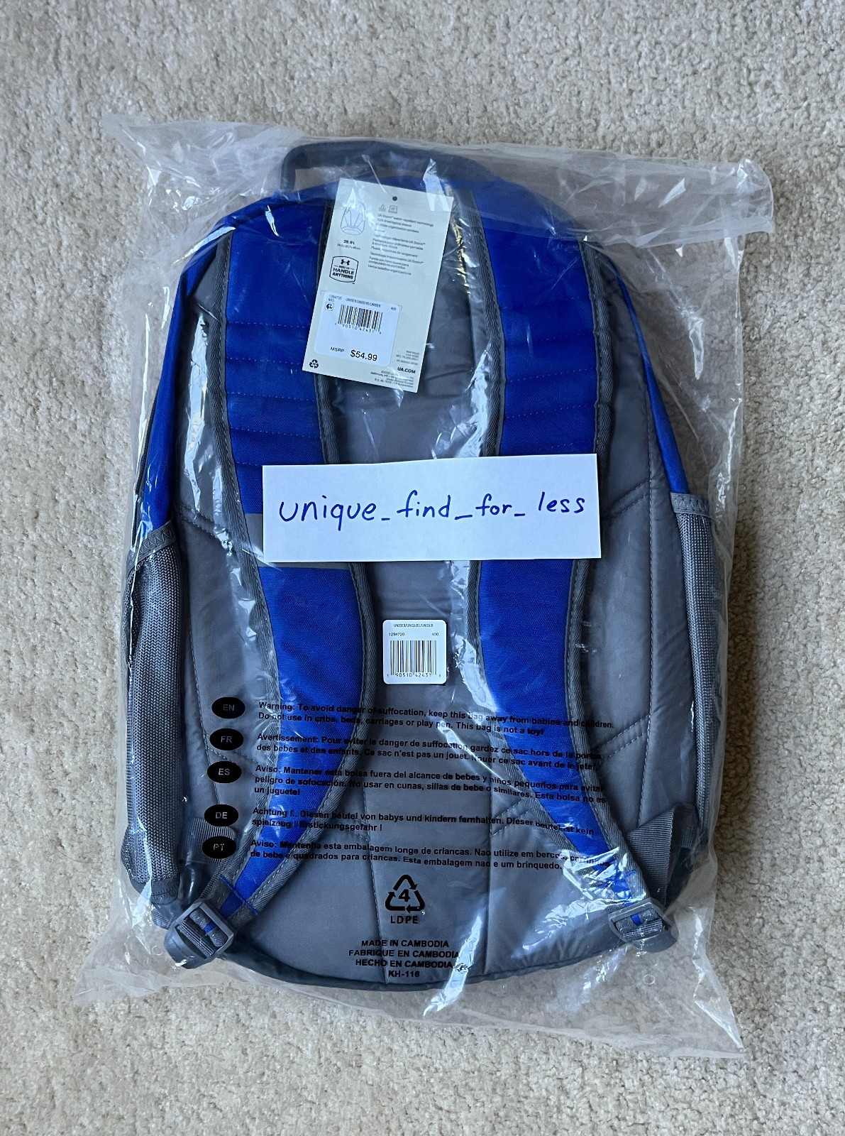 Under Armour Men’s UA Hustle 3.0 Backpack Royal/Graphite Water Resistance Hiking