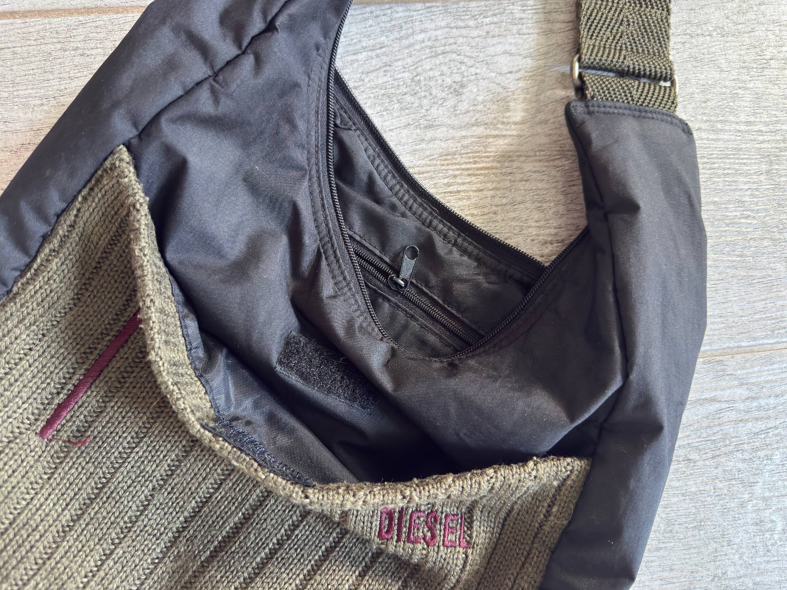 Vintage Diesel Spare Parts Messenger Shoulder Bag Ribbed Knit Pocket Y2K Rare
