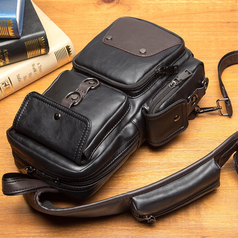 New Fashion Mens Leather Shoulder Chest Bag Waist Messenger Sling Crossbody Bags