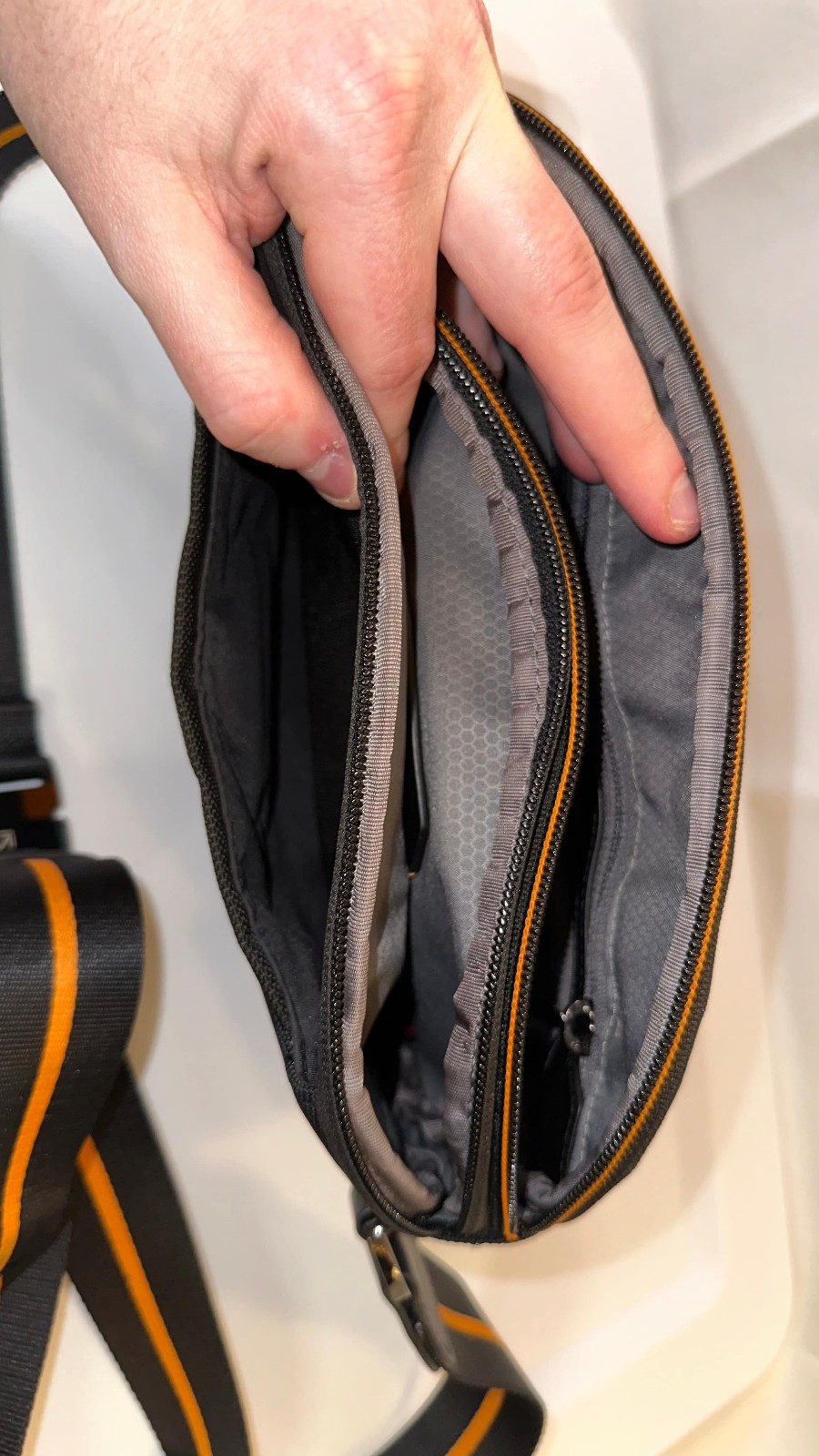 Tumi McLaren Lumin Utility Pouch Sling Crossbody Waist Bag Black Orange Travel