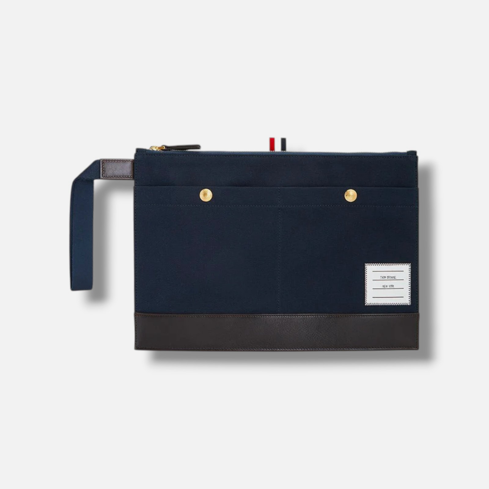 Thom Browne. Men’s Blue Canvas RWB-Stripe Logo Patch Pouch Bag