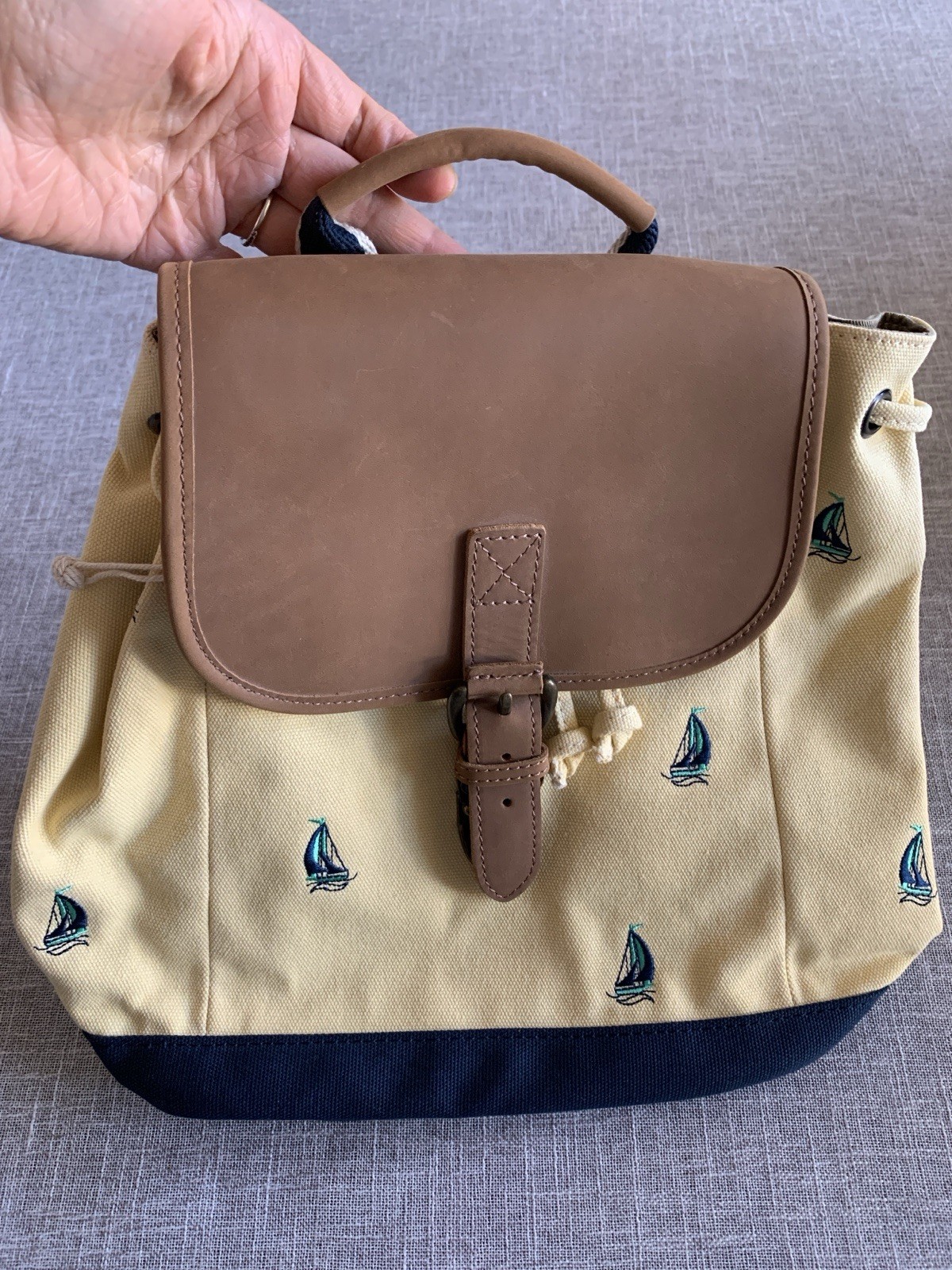 Vintage LL Bean Boat & Tote Bag -Sailboat Backpack with Leather Top New Other