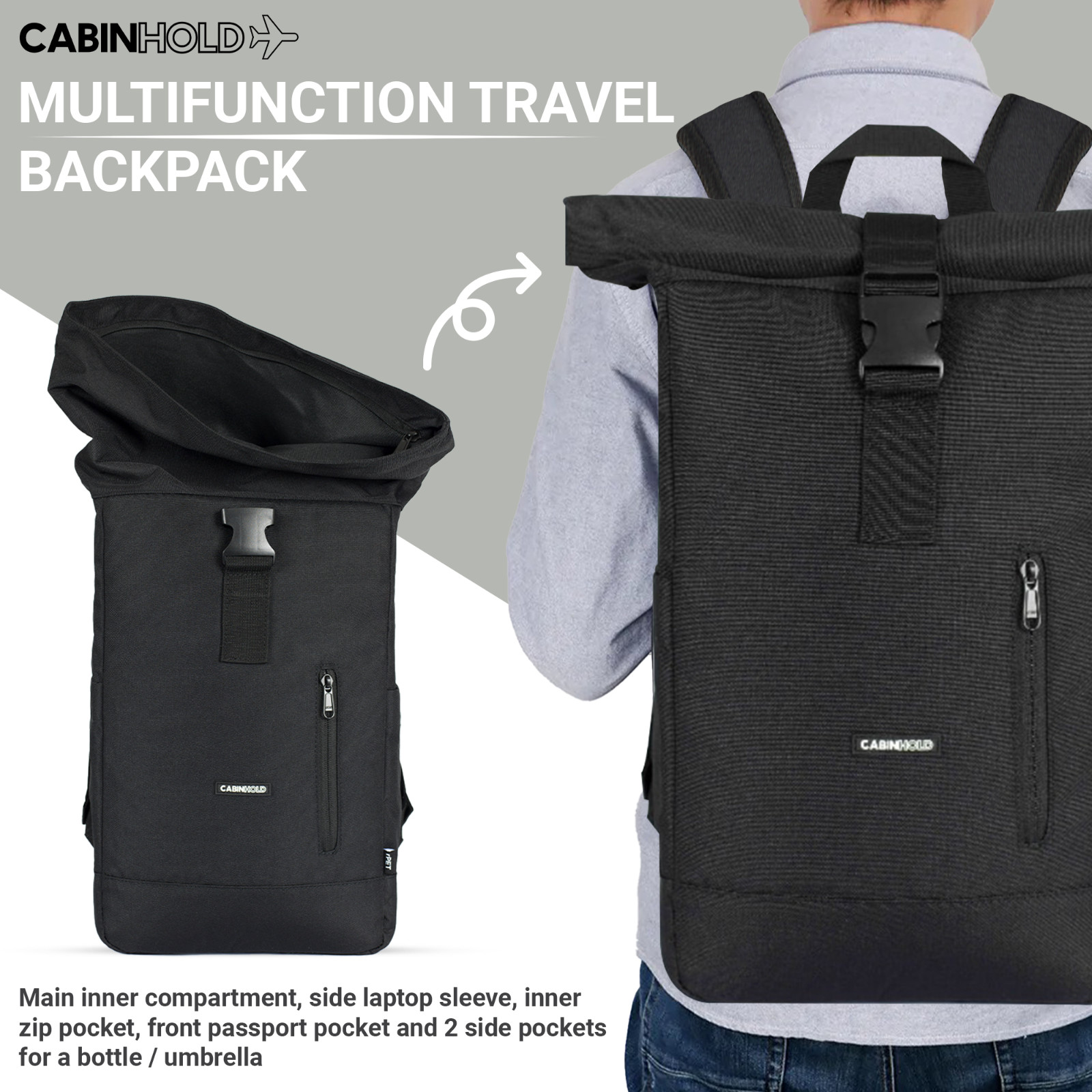 Ryanair Backpack 40x25x15cm CABINHOLD® Amsterdam 20L Carry On RPET
