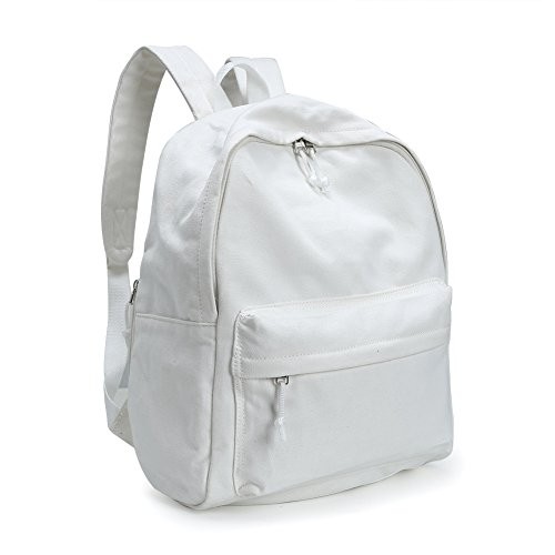 Canvas Backpack, Classic Basic Daypack, Lightweight Casual Travel White