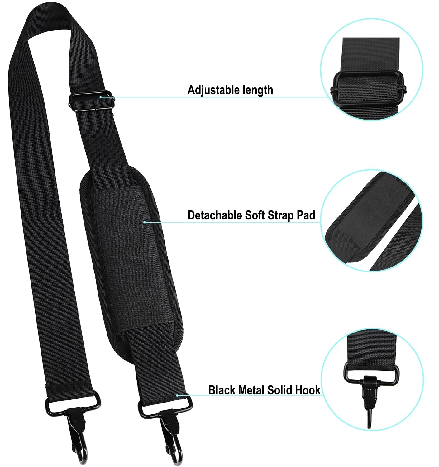 56 Inch Adjustable Shoulder Bag Strap Luggage Duffel Bag Strap with Metal Hook