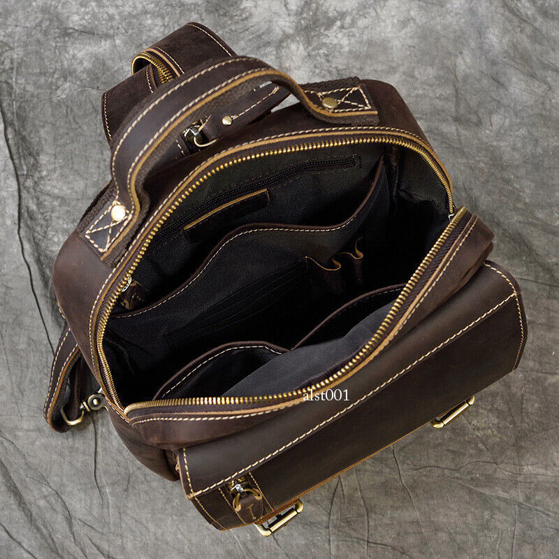 Vintage Men Crazy Horse Leather Backpack Sports Chest Bag Crossbody Bags Outdoor