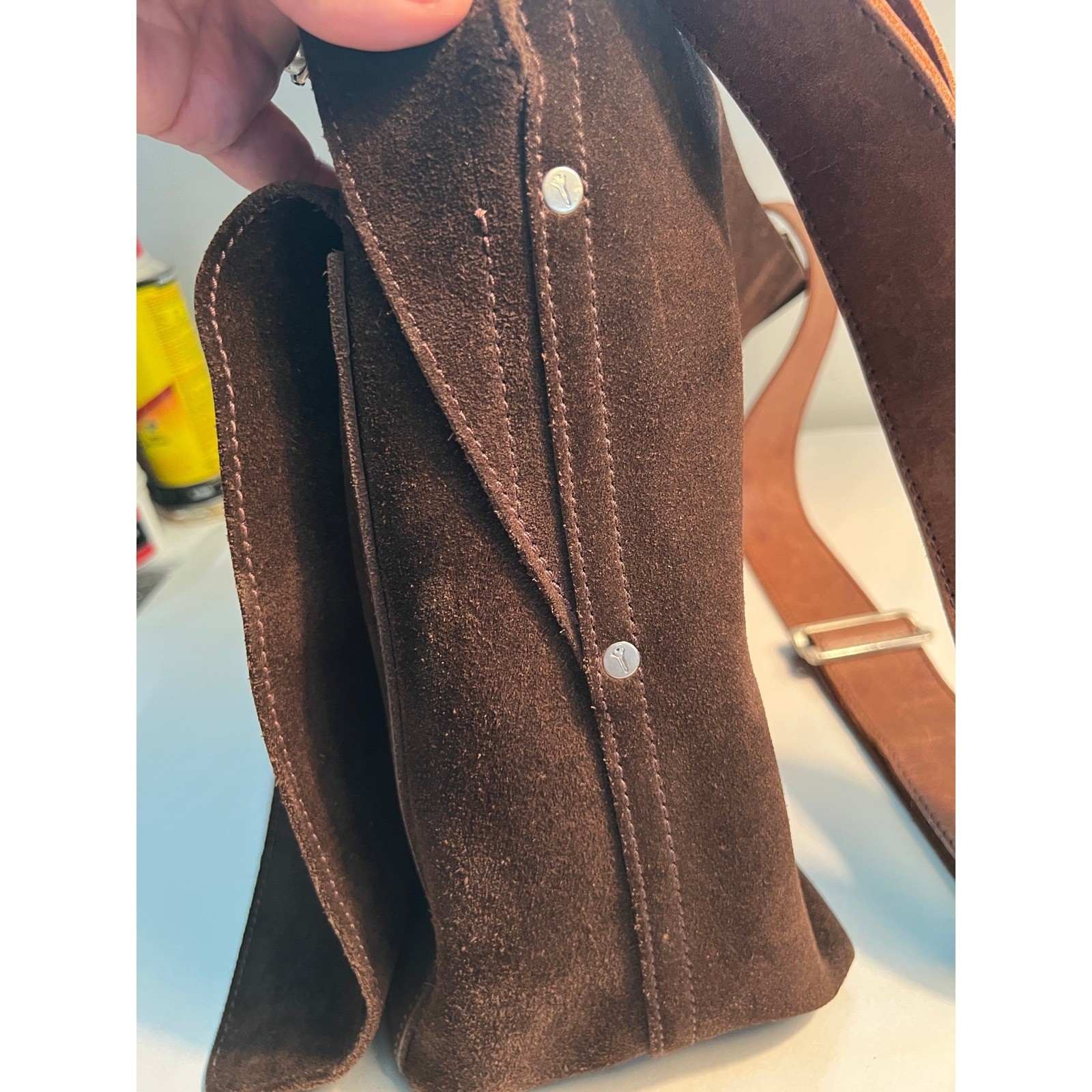 Jack Spade Suede Leather Large Messenger Bag Chocolate Brown