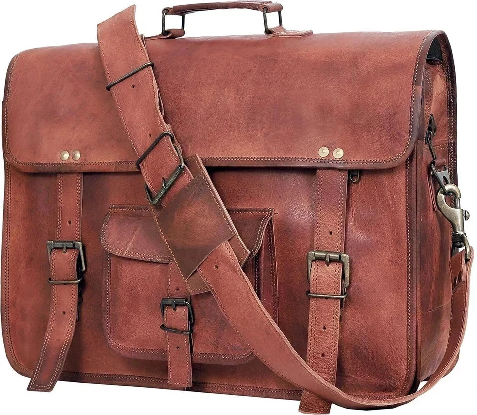 Retro Aesthetic Leather Laptop Messenger Bag Office Briefcase College Bag for