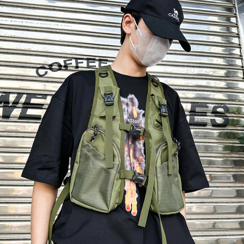 Man Exercise Waistcoat Bag Multi-pocket Chest Pack Unisex Hip Hop Streetwear Bag