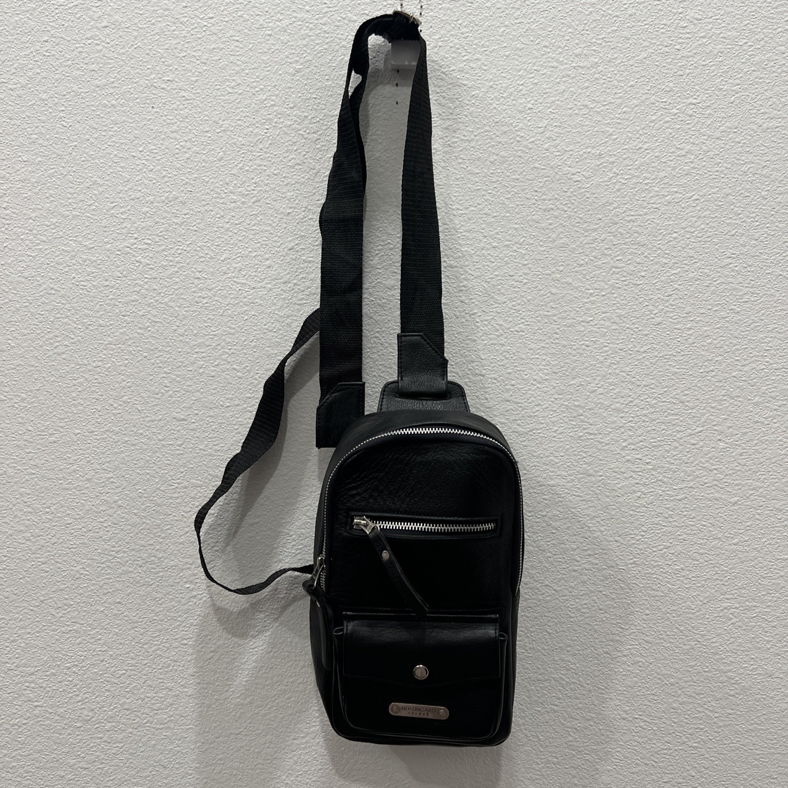 Bolongaro Trevor Crossbody Bag Black Leather Pockets Grunge Biker Modern