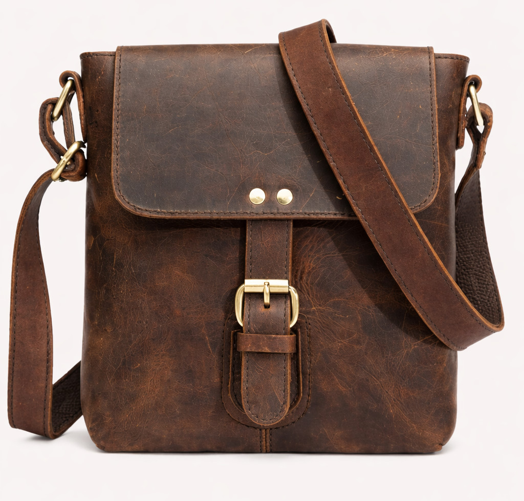 Genuine Buffalo Leather Sling Messenger Bag 8” Vintage Crossbody Shoulder Bag