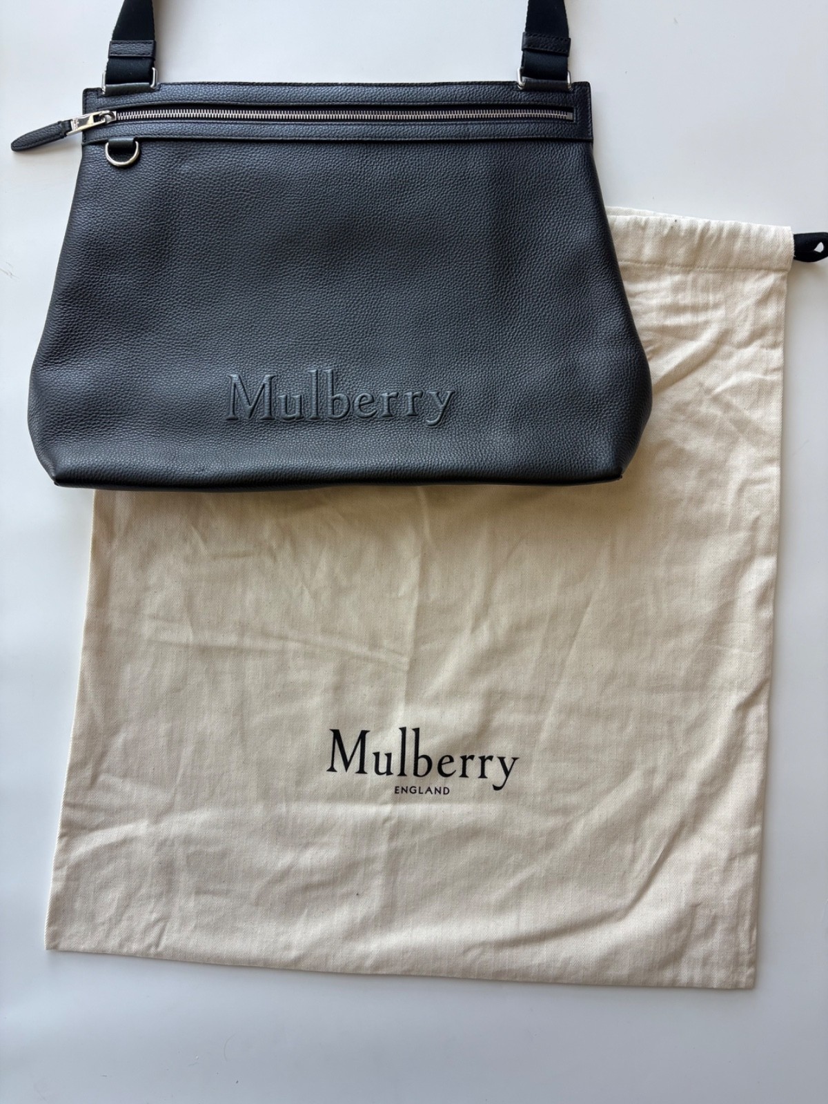 Mulberry Black Pebbled Leather Crossbody Messenger Shoulder Bag w/ Dust bag
