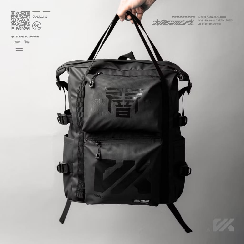 Kremlin Detroit Tech Gear Black Backpack Carrier Futuristic Fullzip Crossbody