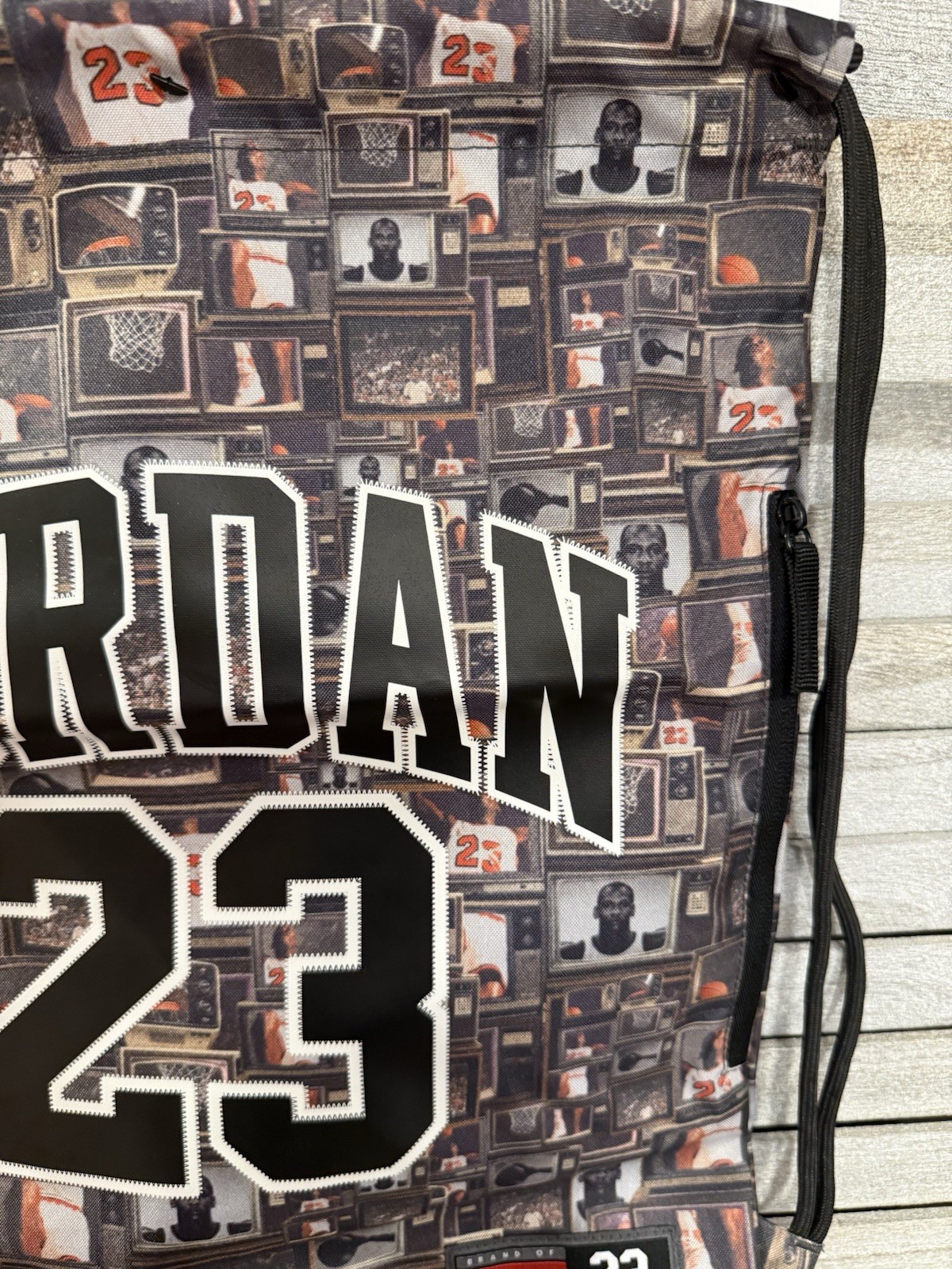 Jordan Black/Multicolor Graphic Print Drawstring Bag, Adjustable Strap, Light