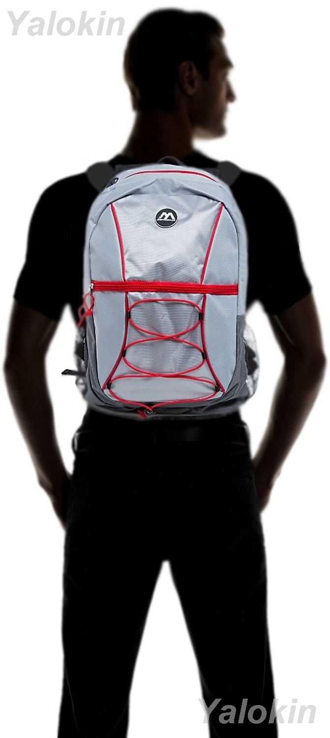 NEW Light Grey with Red Ripcord Unisex Fashion Backpack Shoulder Book Bag