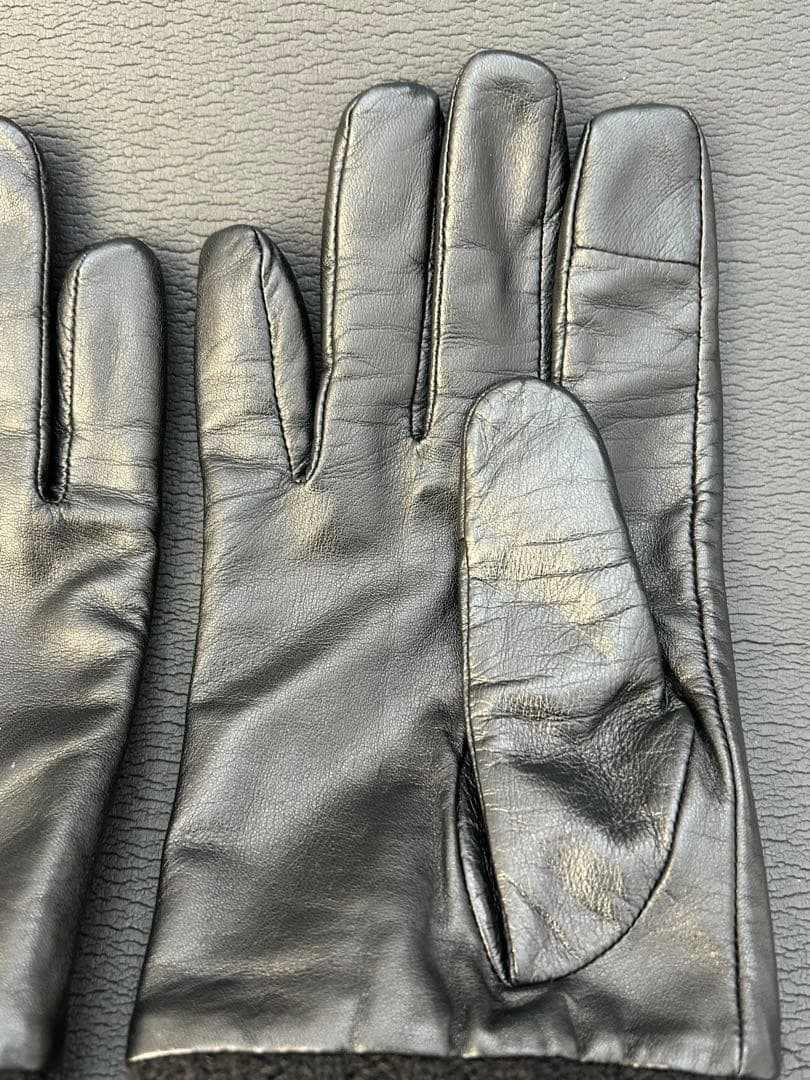 Harris Tweed Leather Gloves XL Rib Knit Winter UNITED ARROWS
