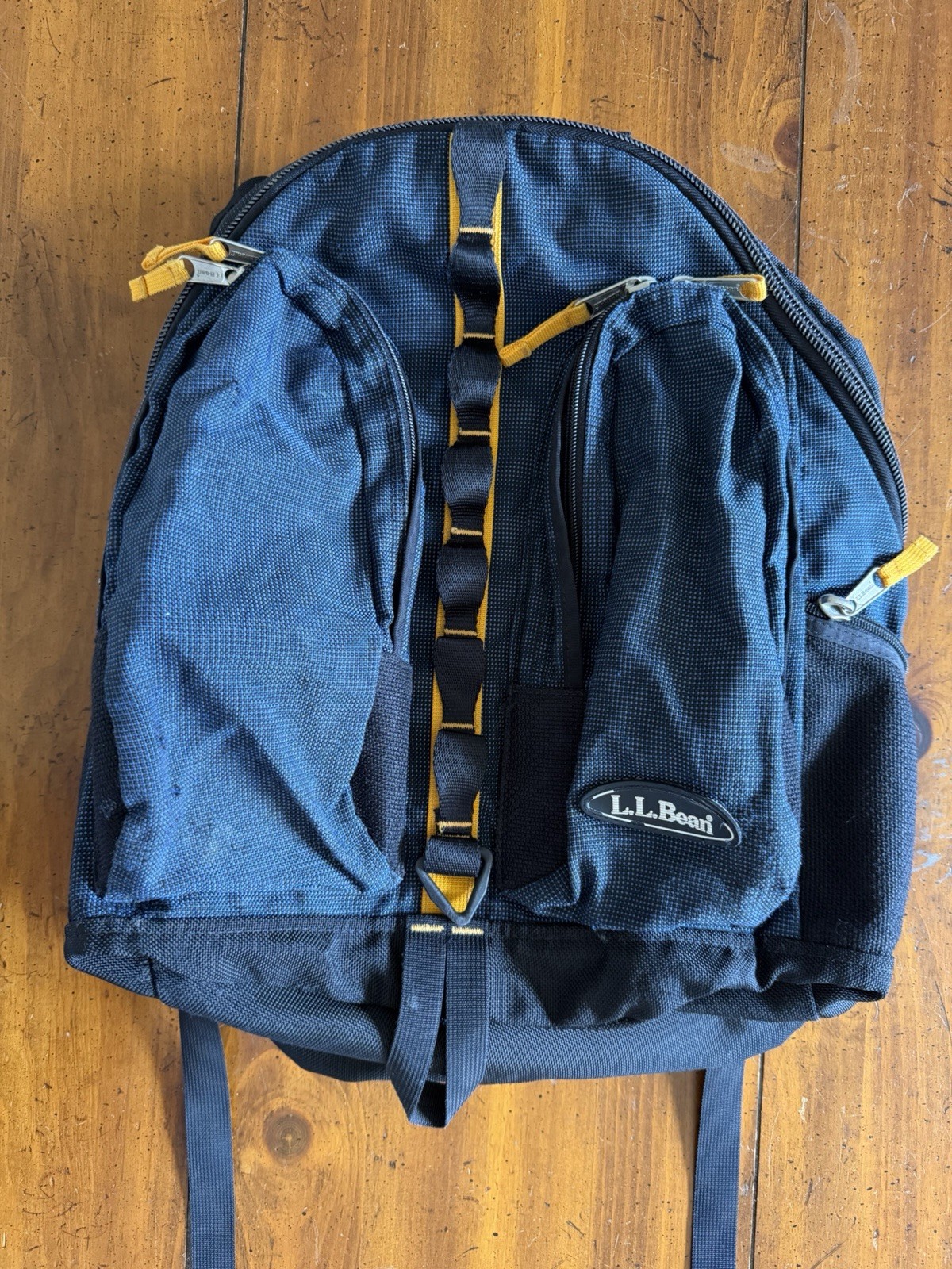 Vintage L.L. Bean Backpack Blue, Black & Yellow 90s 00s School College Day Hike