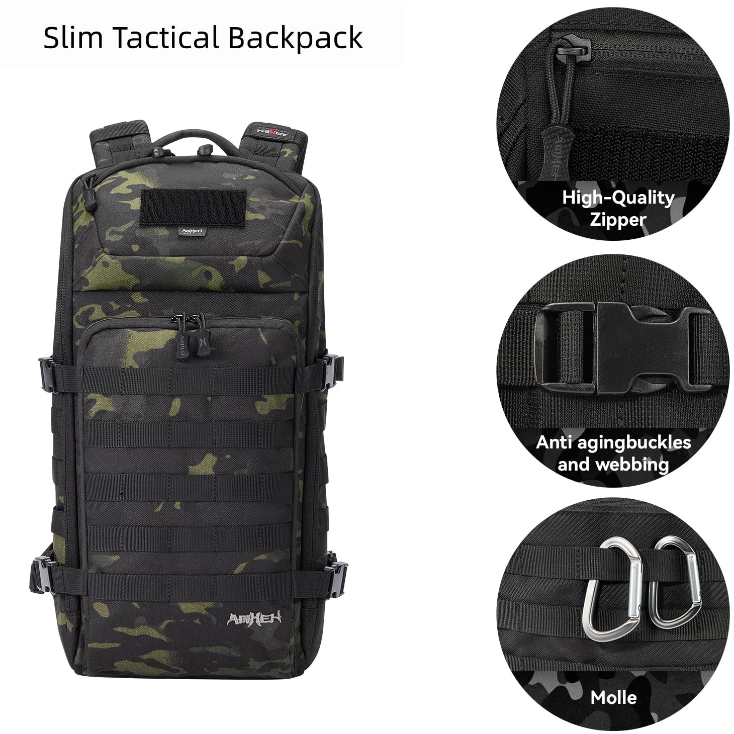 20L 1050D Urban Tactical Laptop Backpack, 13 Inch, Black Camo