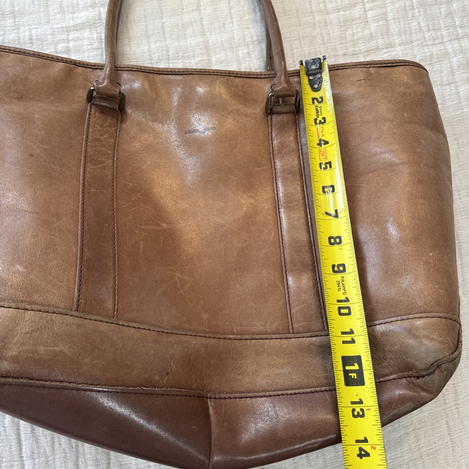 Vintage LL Bean Large Brown Leather Carryall Tote Bag Animal Print Lining