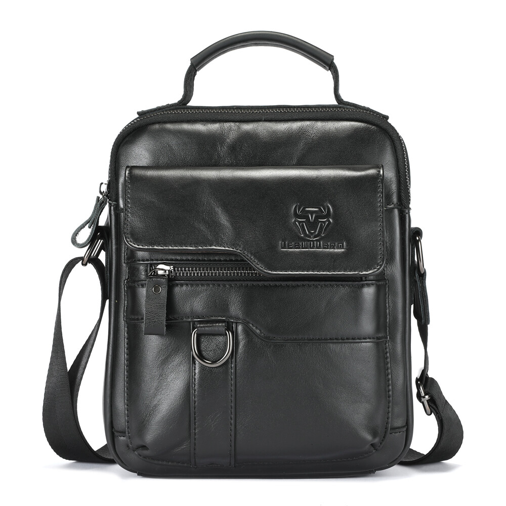 Men’s Genuine Leather Crossbody Bag Shoulder Messenger with Handle Multi-Pocket